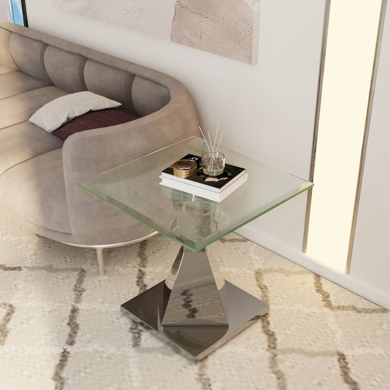 Glass End Table Side Table Corner Table with Gold Base