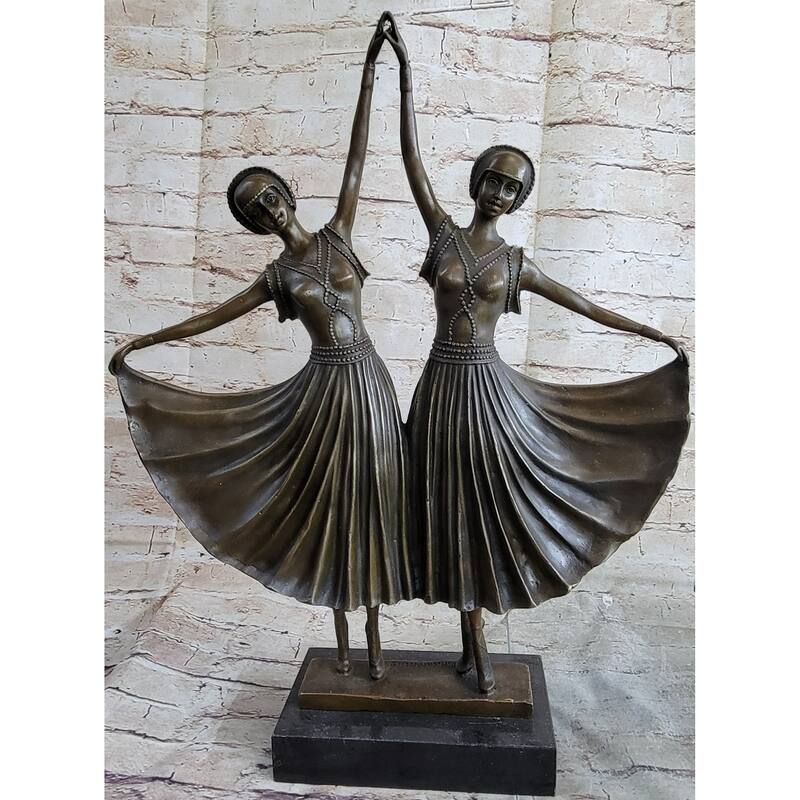 Chiparus Gemini Twin Russian Dancers Art Deco Sculpture Statue On Marble Base