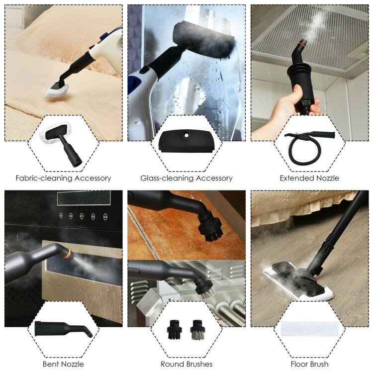 Powerful 1400W Handheld Steam Cleaner with 17 Accessories for Versatile Household Cleaning - 13" x 5" x 9.5" (L x W x H)