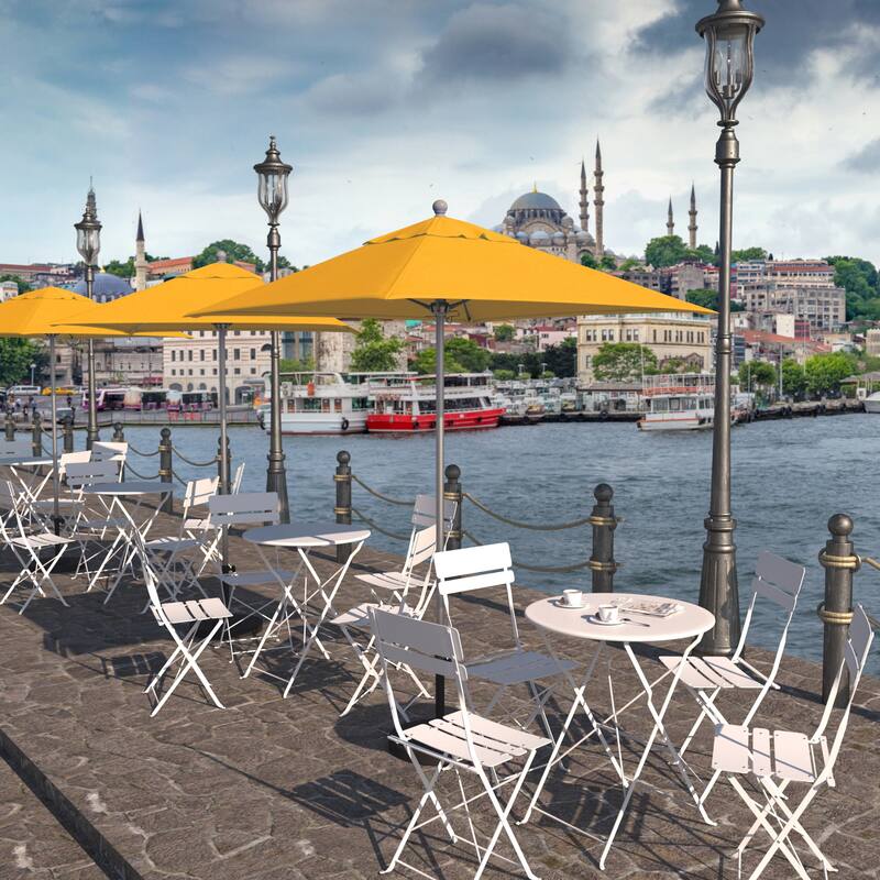 California Umbrella 6' Sq. Aluminum Frame, Fiberglass Rib Patio Umbrella, Push Open, Anodized Sliver Finish, Sunbrella Fabric - Sunflower Yellow