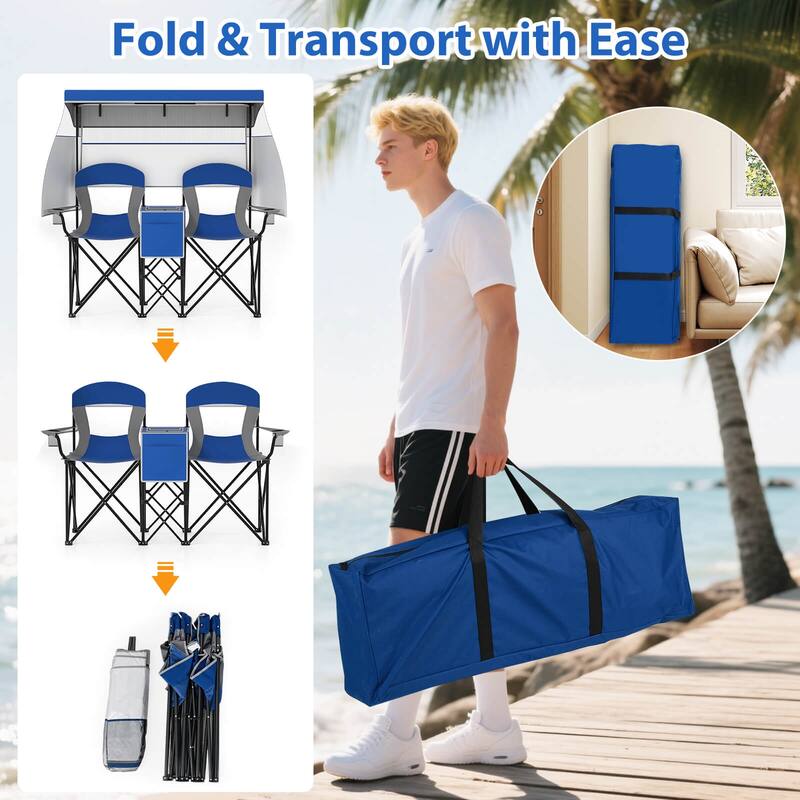 Costway Double Beach Chair with Adjustable Canopy Oversized Folding
