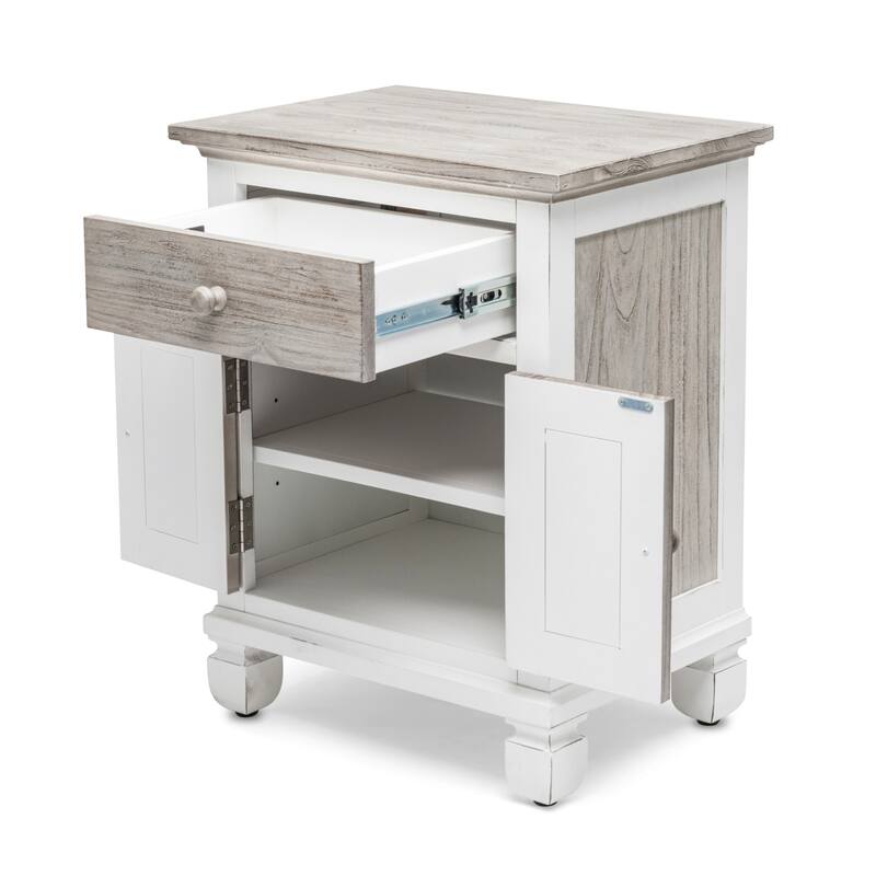 HomeRoots 28" White And Gray Solid Wood One Drawer Nightstand With USB