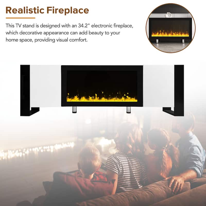 Modern 68.1" Fireplace TV Stand with 2 Large Cabinets for TVs up to 78"