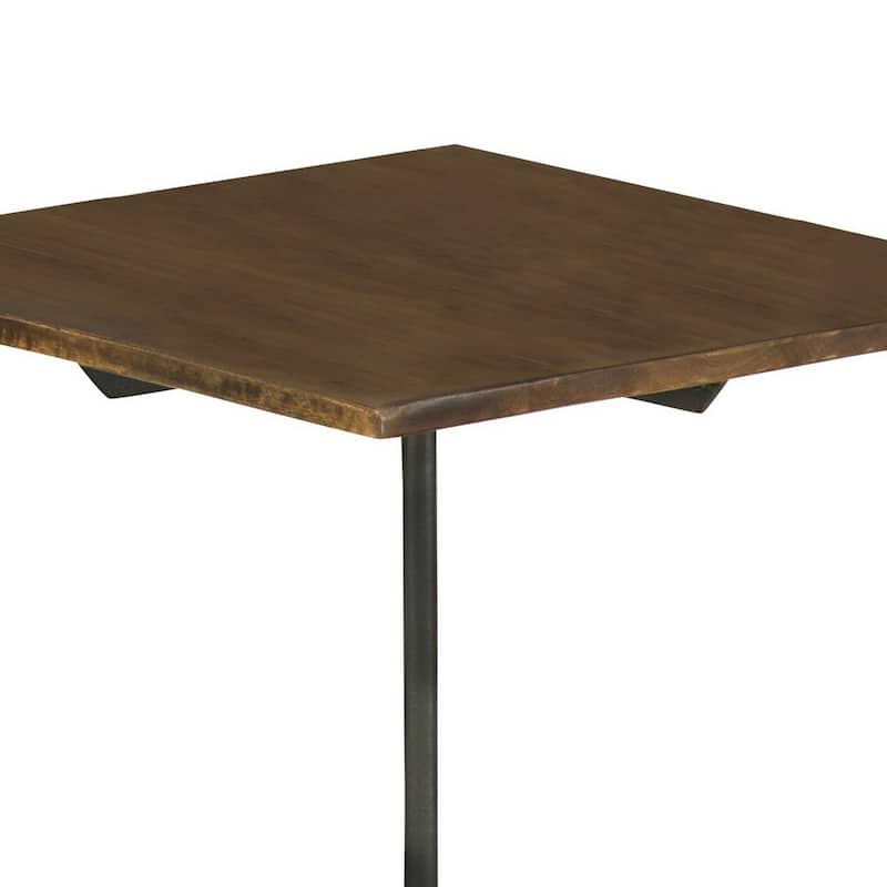 20 Inch Modern Square Accent Table, Gray Metal Tripod Base, Dark Brown Wood