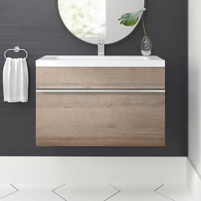 Trough Collection 24" Wall Mount Cultured Marble Bathroom Vanity with Sink and Drawer