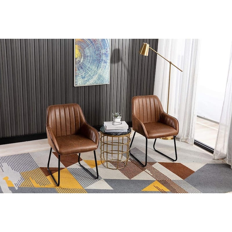 Home Beyond Synthetic Leather Dining Chairs Set of 2, Brown