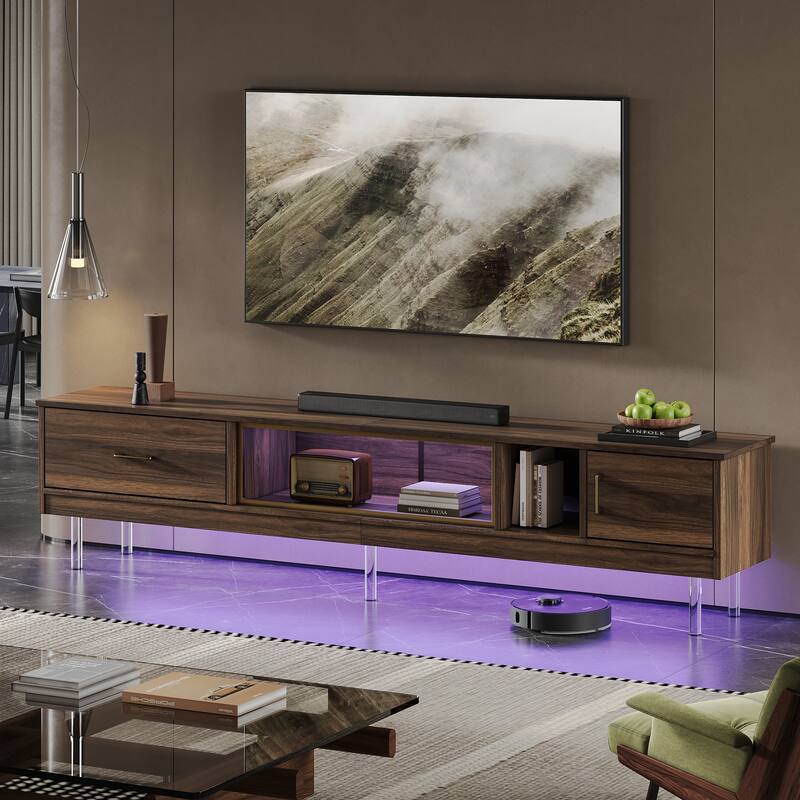 High Gloss LED TV Stands Modern Entertainment Center for 85" TV with Drawer - 80 inches