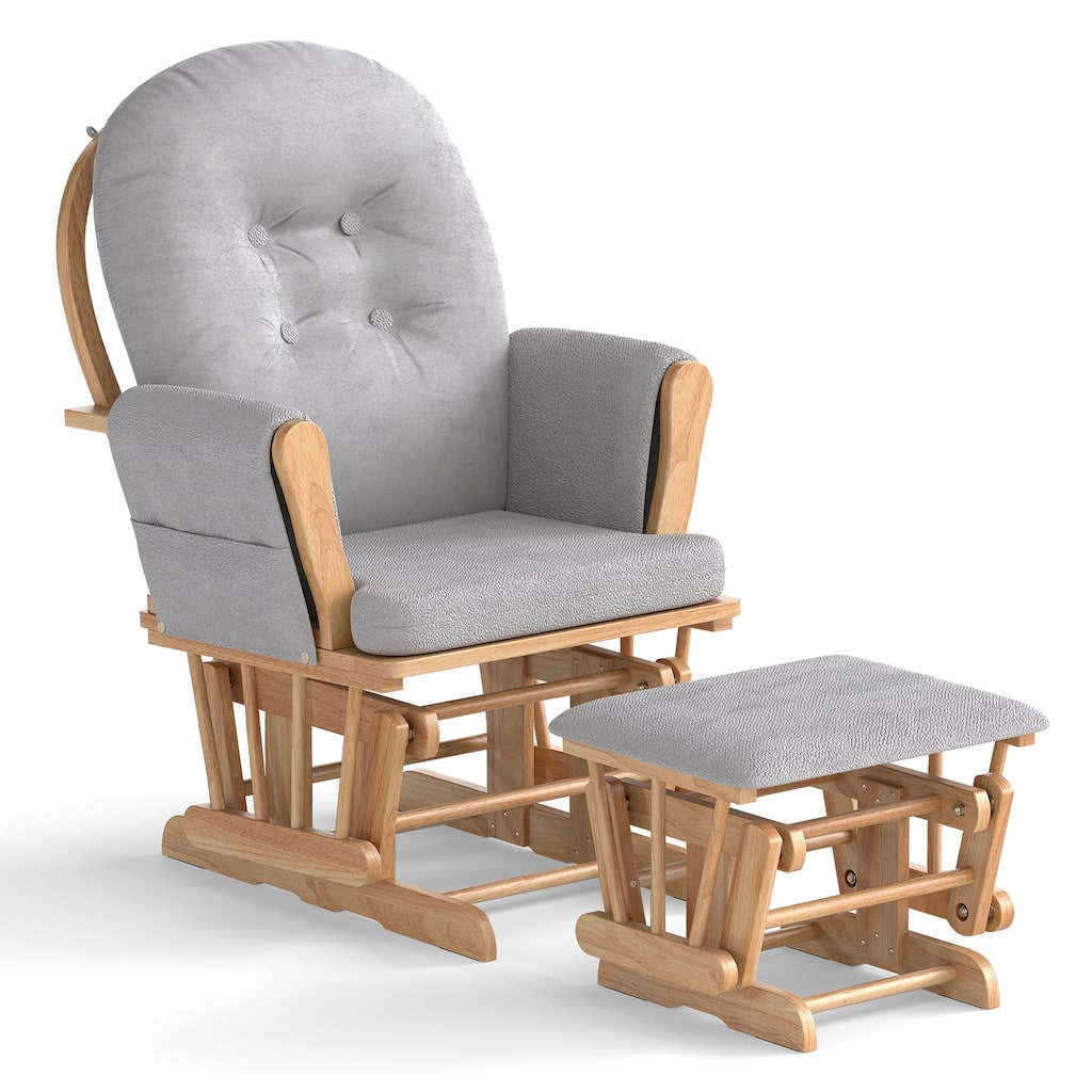 Solid Wood Gliding Chair Set with Storage Pockets and Ottoman for Relaxing - 29.5" x 28.5" x 39.5" (L x W x H)