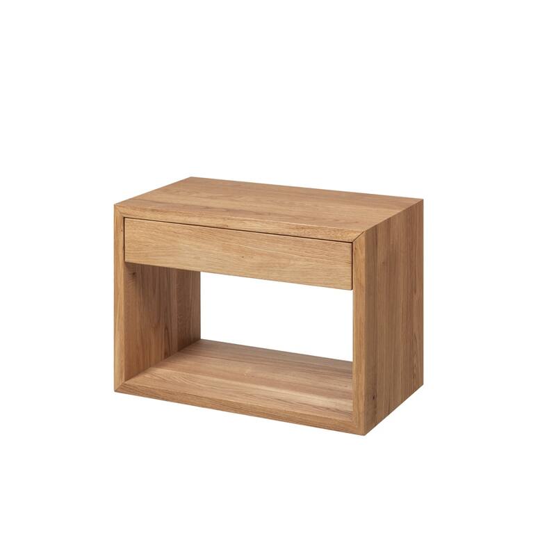 Floating Solid Oak Nightstand with a Drawer and Storage space