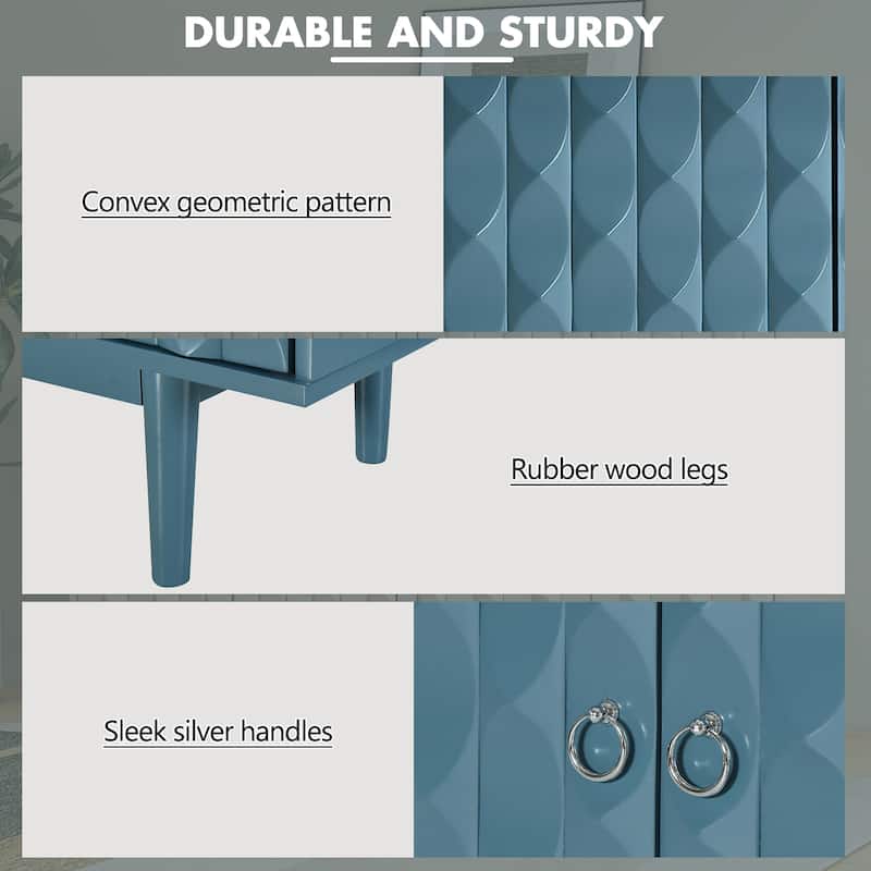 Buffet Cabinet with 4 Convex Pattern Doors, Storage Cabinet with 2 Silver Handle, Sideboard Cabinet with Adjustable Shelves