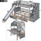 preview thumbnail 4 of 10, Twin over Twin Bunk Bed w/ Storage Staircase, Slide and Drawers, Desk with Drawers and Shelves, Wooden Low Bunk Beds Frame, Gray