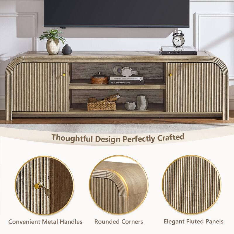 Modern Fluted TV Stand for 80" TV, Media Console, Entertainment Center