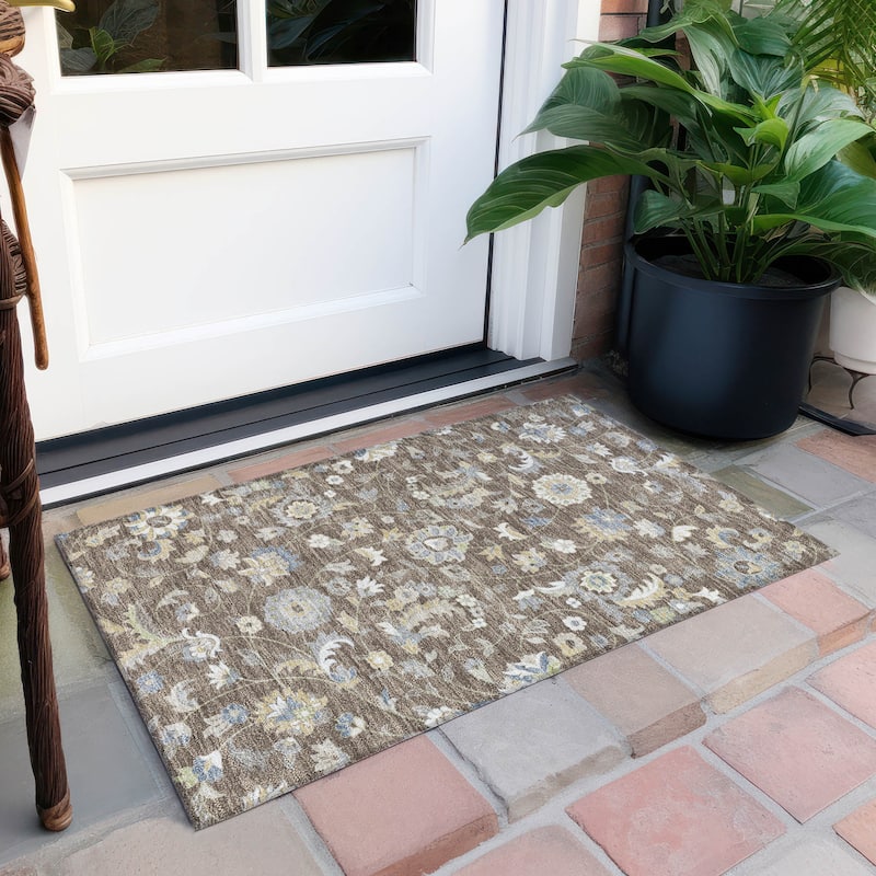 Machine Washable Indoor/ Outdoor Traditional Chantille Rug - Chocolate - 1'8" x 2'6"