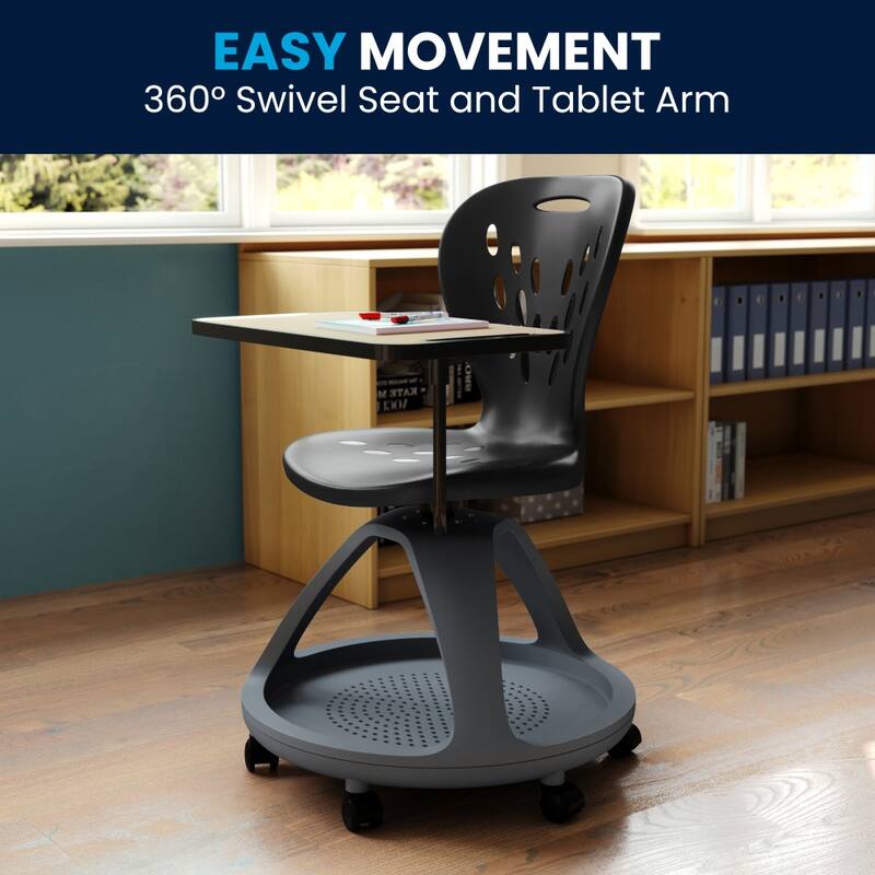 Mobile Desk Chair - 360-deg Tablet Rotation and Storage Cubby