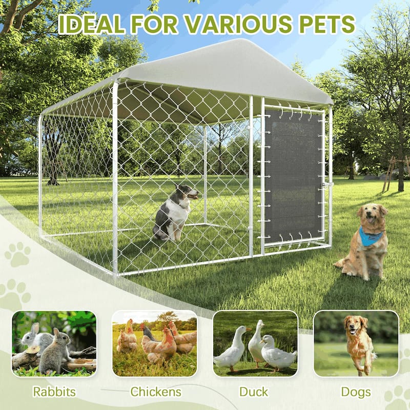 EROMMY Outdoor Dog Kennel, Heavy Duty Large Dog Kennels with Waterproof Cover and Rotating Feeding Door