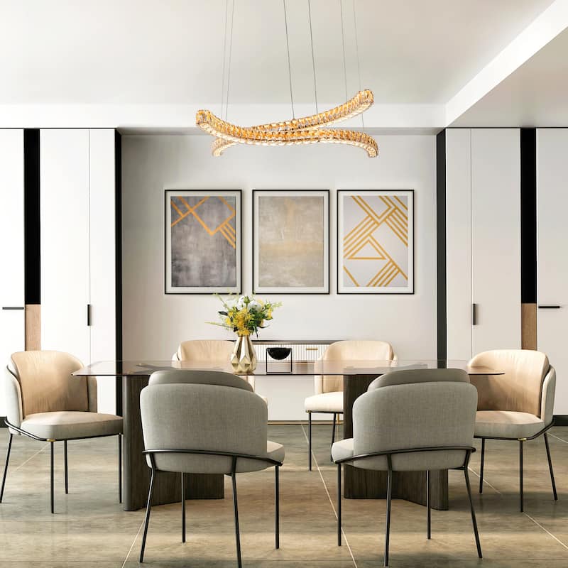 Modern 2-Light LED Chandelier Gold Island Lights for Dining Room - W34.6" x H65.4" Max