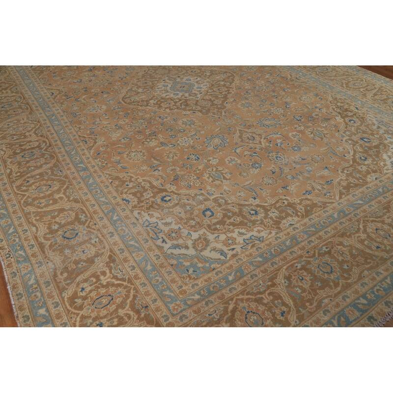 Traditional Mashad Persian Area Rug Handmade Floral Wool Carpet - 9'7" x 12'9"