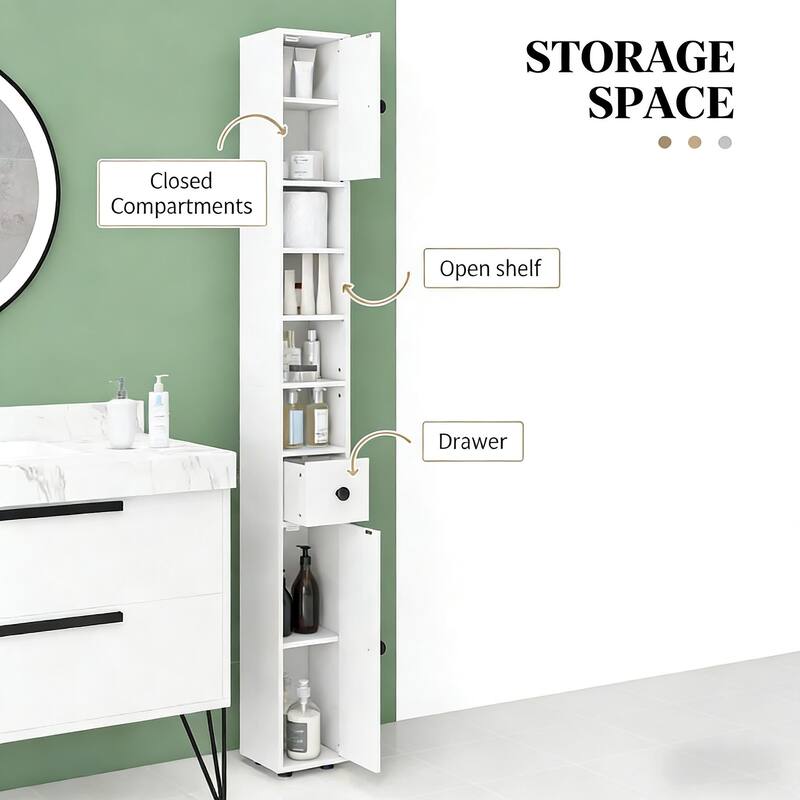 Anmytek Slim Corner Bathroom Cabinet White Tall Storage Unit