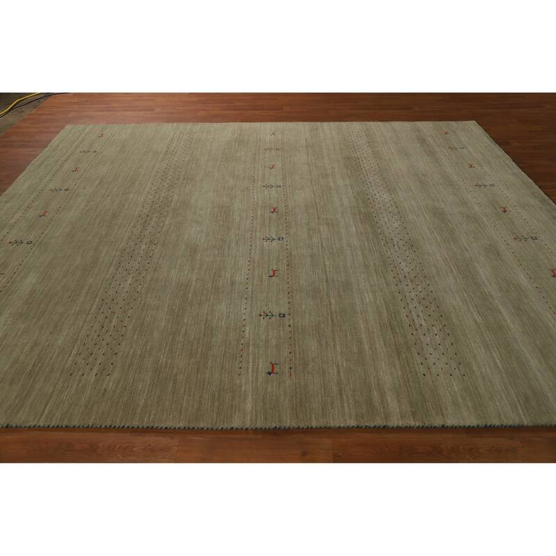 Hand Knotted Oriental 100% Wool Carpet Tribal Animal Pictorial Green Gabbeh Area Rug - 9' 9'' X 8' 1''