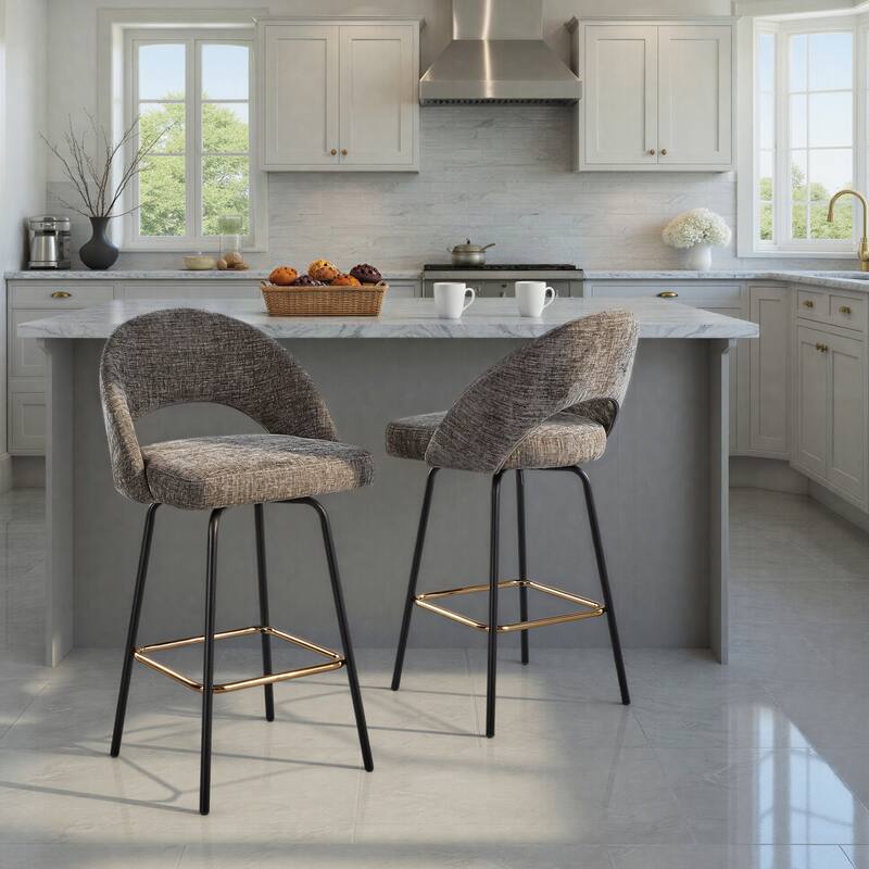 Porch & Den Vika Upholstered 26" Counter Stool with Metal Legs & Square Footrest (Set of 2)