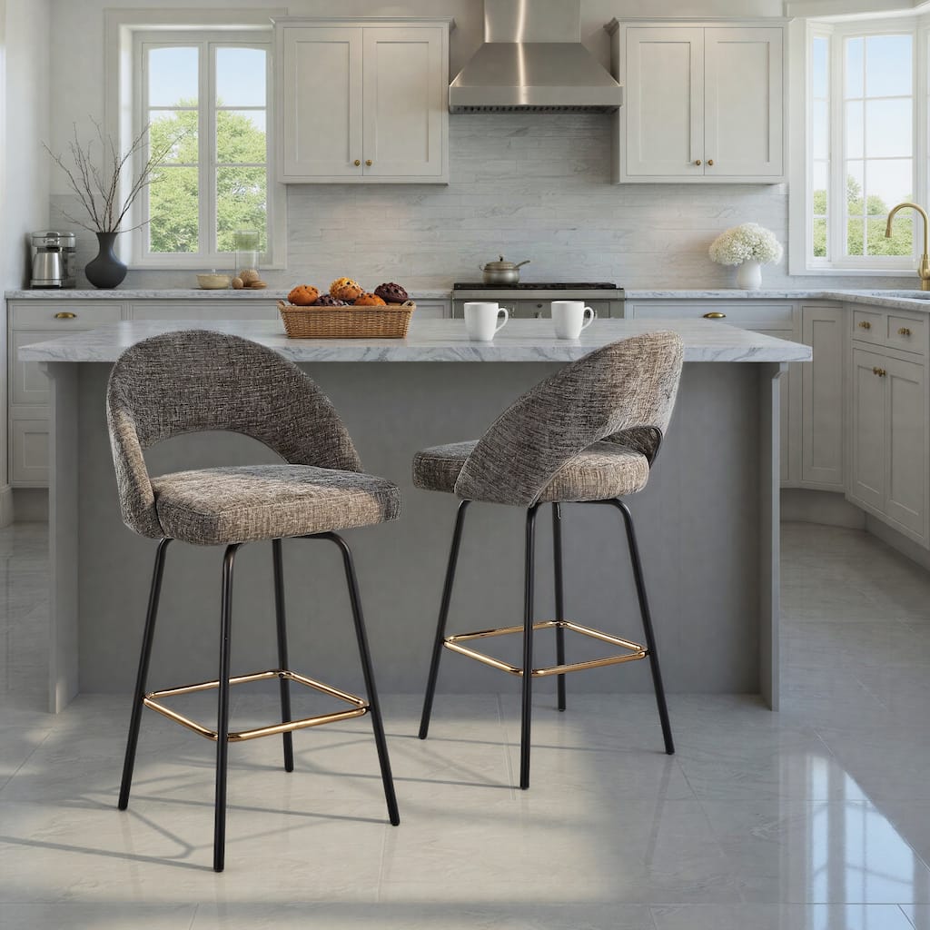 Porch & Den Vika Upholstered 26" Counter Stool with Metal Legs & Square Footrest (Set of 2)