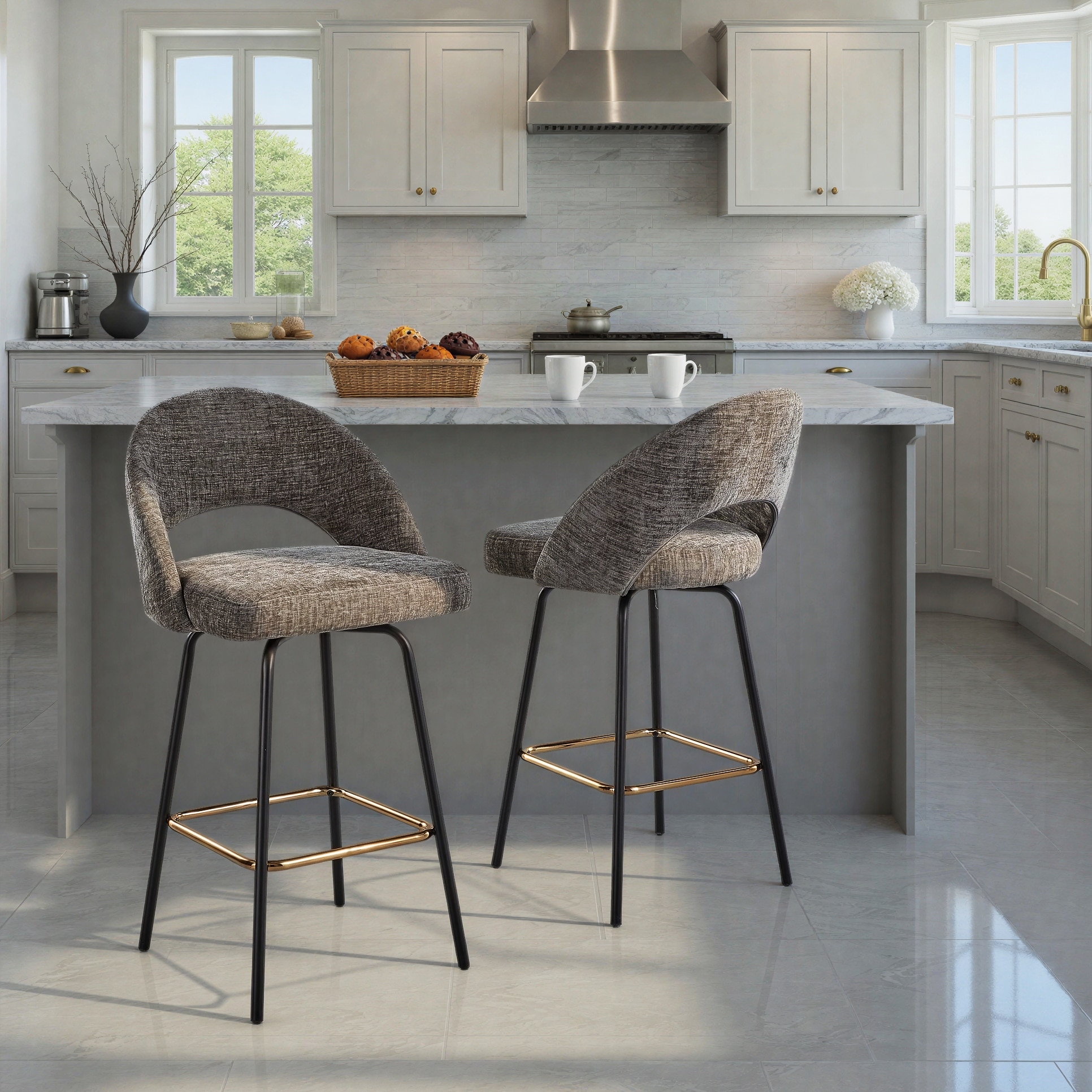 Porch & Den Vika Upholstered 26" Counter Stool with Metal Legs & Square Footrest (Set of 2)