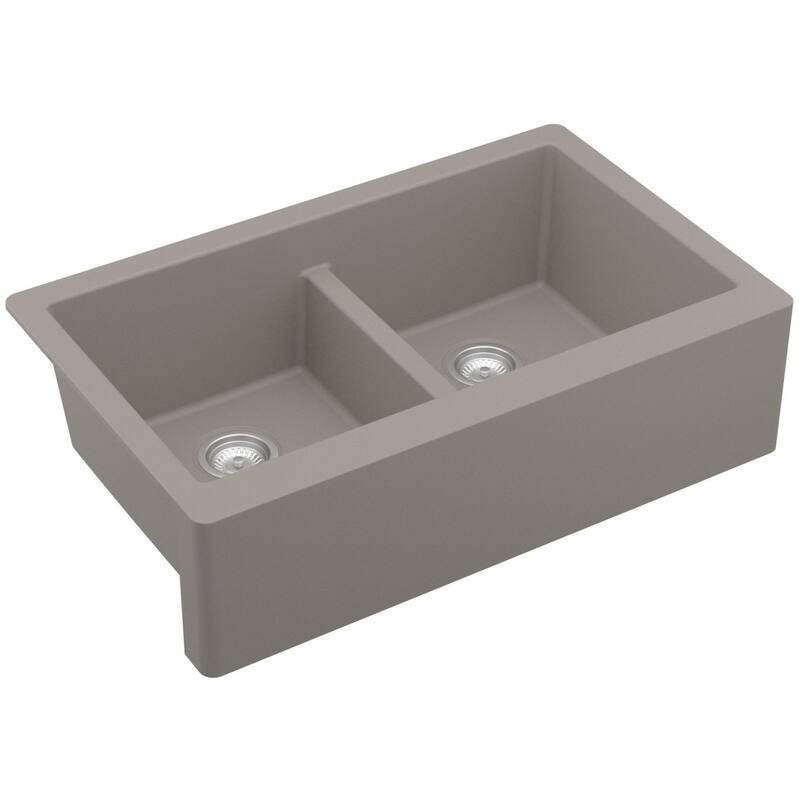Karran USA QA-750 Farmhouse Apron Front Quartz/Granite 34" Double Bowl - Concrete