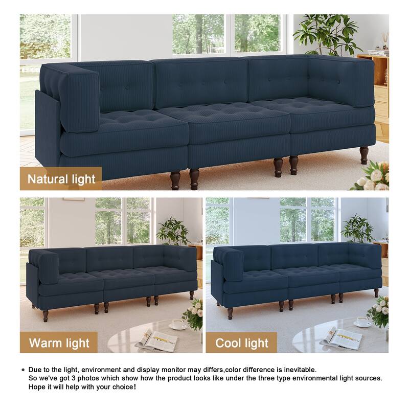 98"W Modular Upholstered Corduroy Sectional Sofa for Living Room