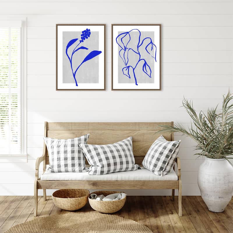 Amanti Art Azure Blossom Silhouette & Blue Lines Harmony 2 Piece by Treechild Framed Canvas Wall Art
