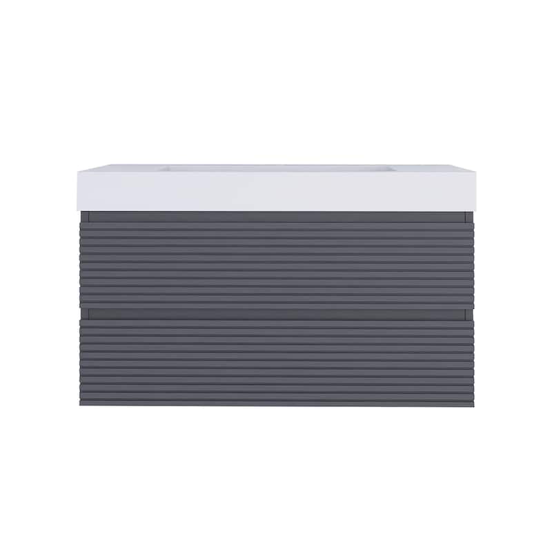 Wall-Mounted Bathroom Vanity in Gray with Undermount Sink without Faucet