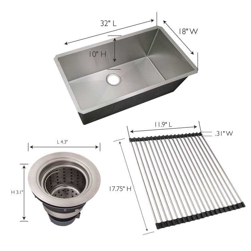 Design House 110098 Undermount Sink Kitchen Combo with Sink, Roll-Up - Satin Stainless Steel