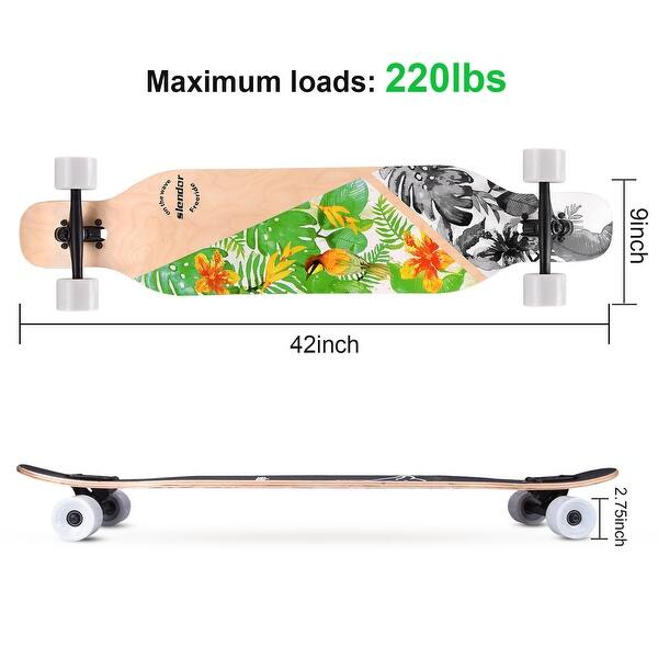 dimension image slide 0 of 2, 42 in. Green Longboard Skateboard Drop Through Deck Complete Maple Cruiser Freestyle, Camber Concave