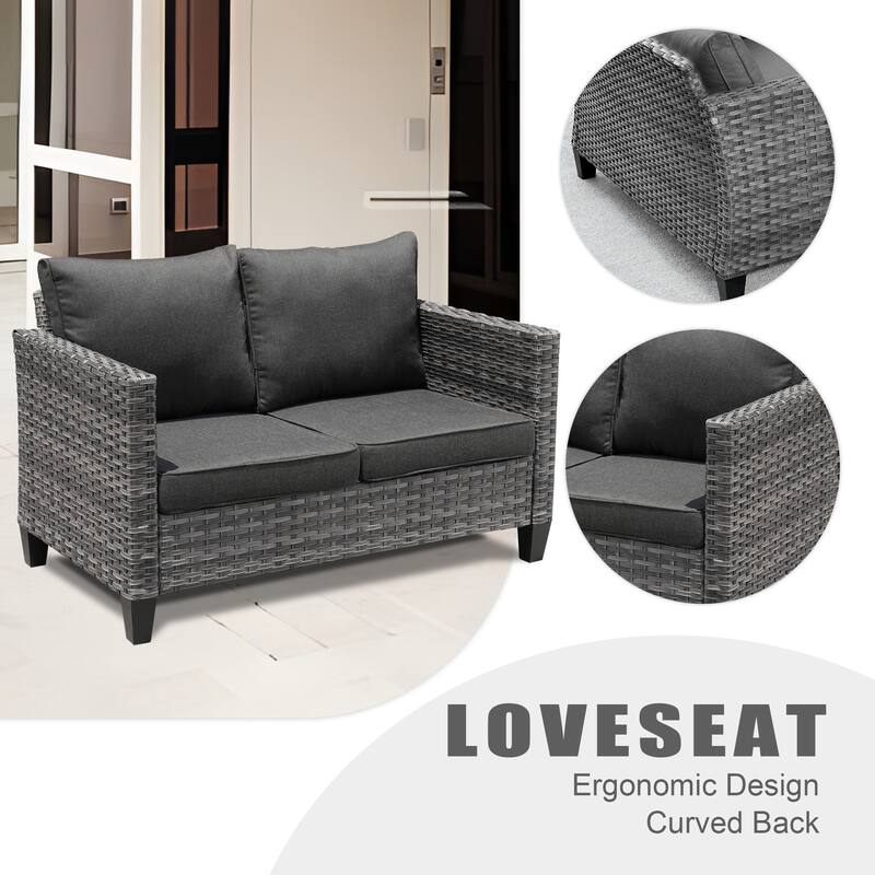 OVIOS 4-piece Loveseat Patio Furniture Outdoor Wicker Set With Glass-Top Table