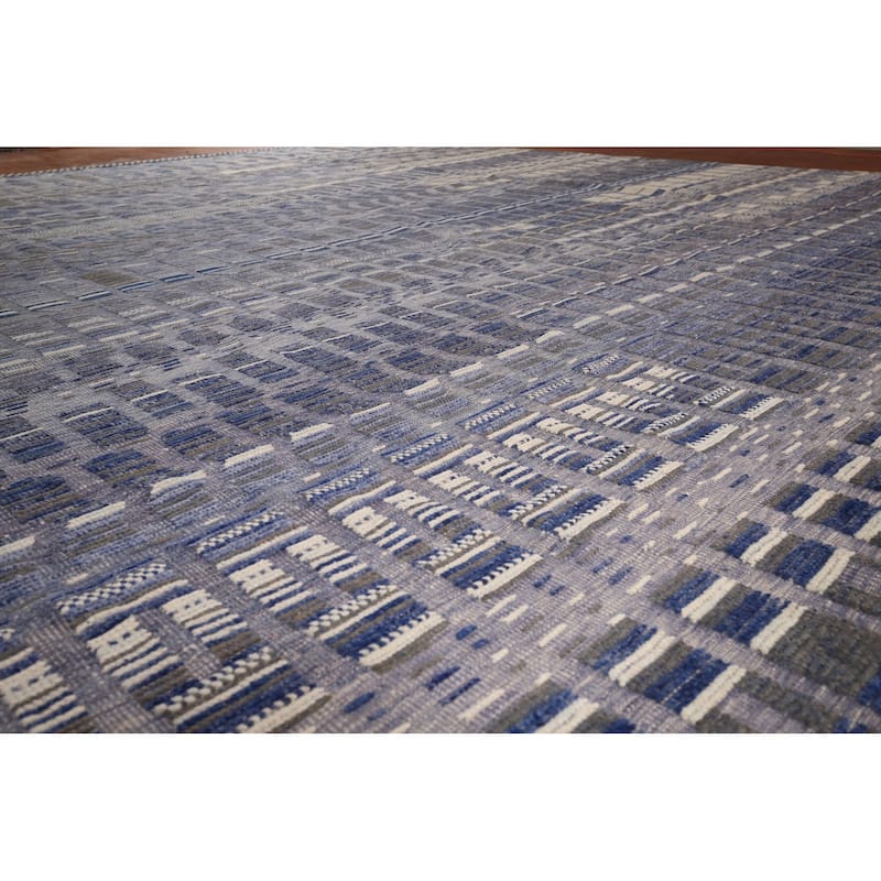 Blue Moroccan Palace Size Area Rug Handmade Wool Carpet - 14'9"x 18'0"