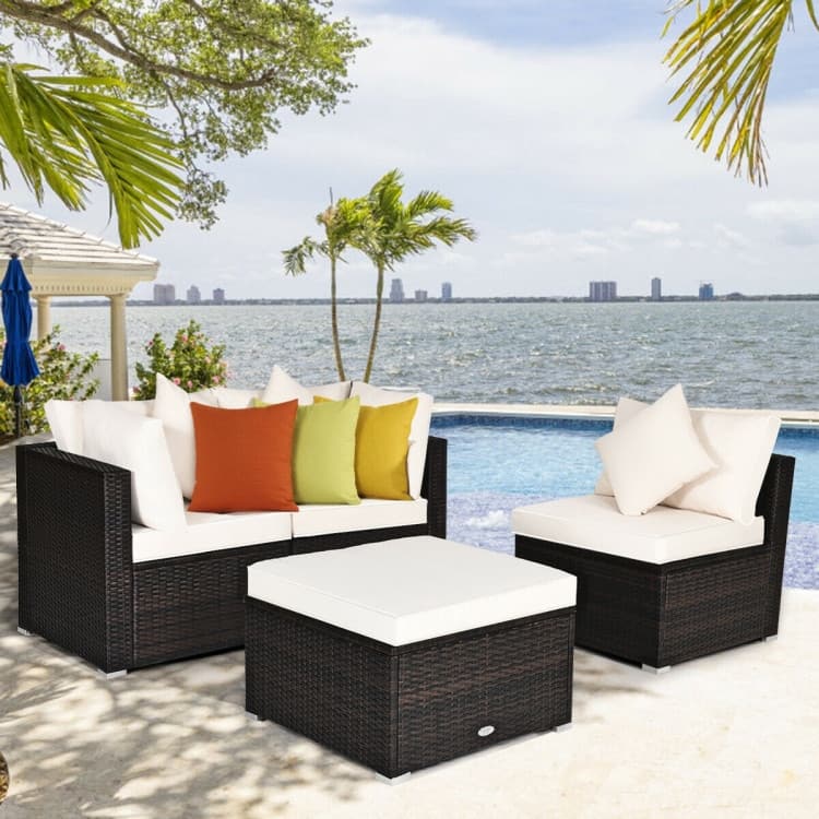 4 Pieces Patio Rattan Furniture Set with Removable Cushions and Pillows - Corner Sofa: 29" x 29" x 25"