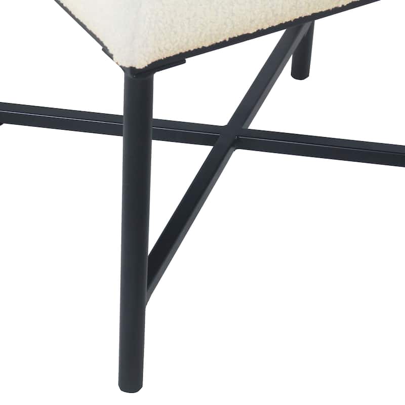 Silver Orchid Square Metal Frame Ottoman - Cream Faux Sheepskin