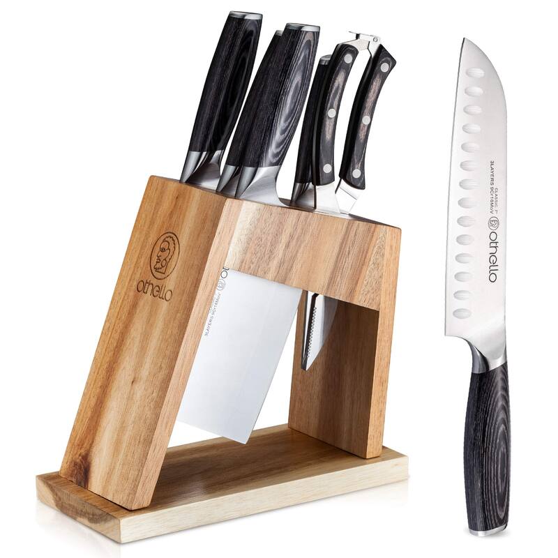 Othello CL-FK6 Classic Knife Set with Wooden Block Kitchen Knives, Silver - 6 Piece