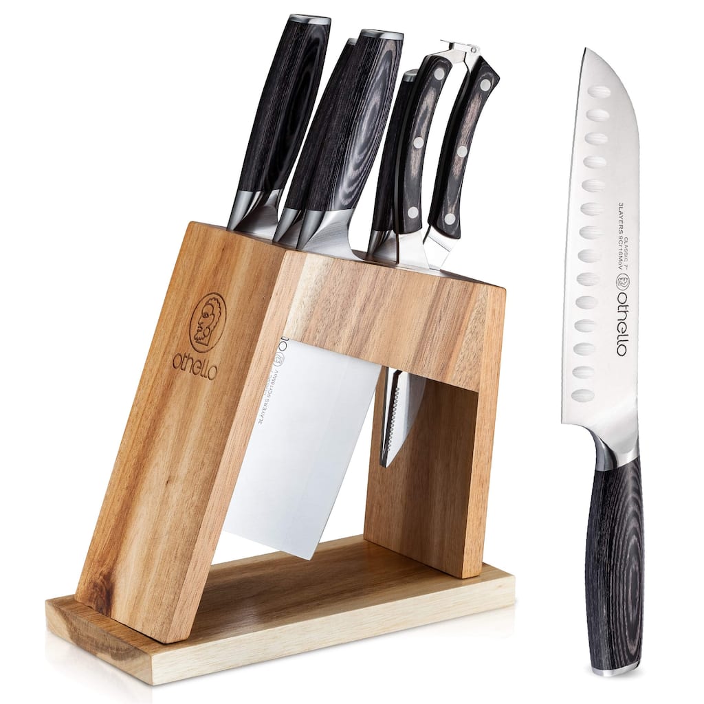 Othello CL-FK6 Classic Knife Set with Wooden Block Kitchen Knives, Silver
