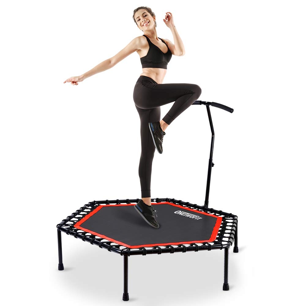 Trampoline with online bar workout