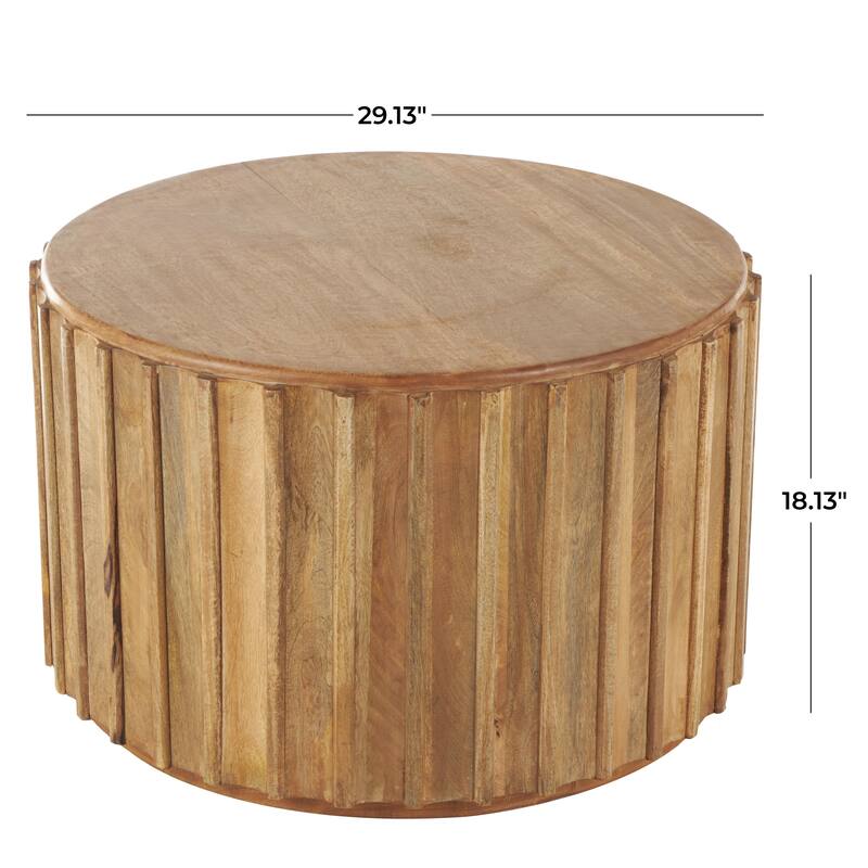 Mango Wood Handmade Living Room Side End Accent or Coffee Table with Slatted Grooved Sides - Brown - Roche River Decor