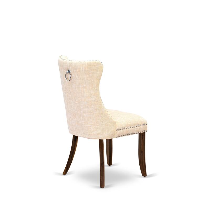 East West Furniture Dining Table Set Contains a Round Kitchen Table and Upholstered Chairs, Antique Walnut (Pieces Options)