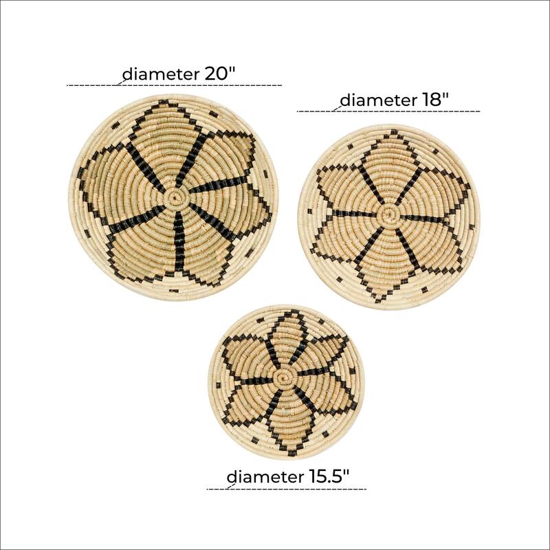 Seagrass Plate Handmade Basket Home Wall Decor - Set of 3 Brown - Roche River Decor