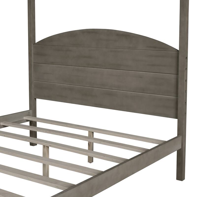 Pine Wood Canopy Platform Bed: Headboard, Sturdy Frame