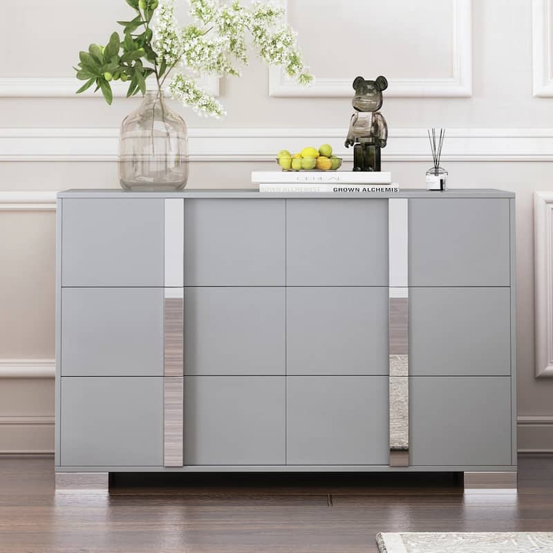 Elegant Modern Dresser with Metal Handle - Grey