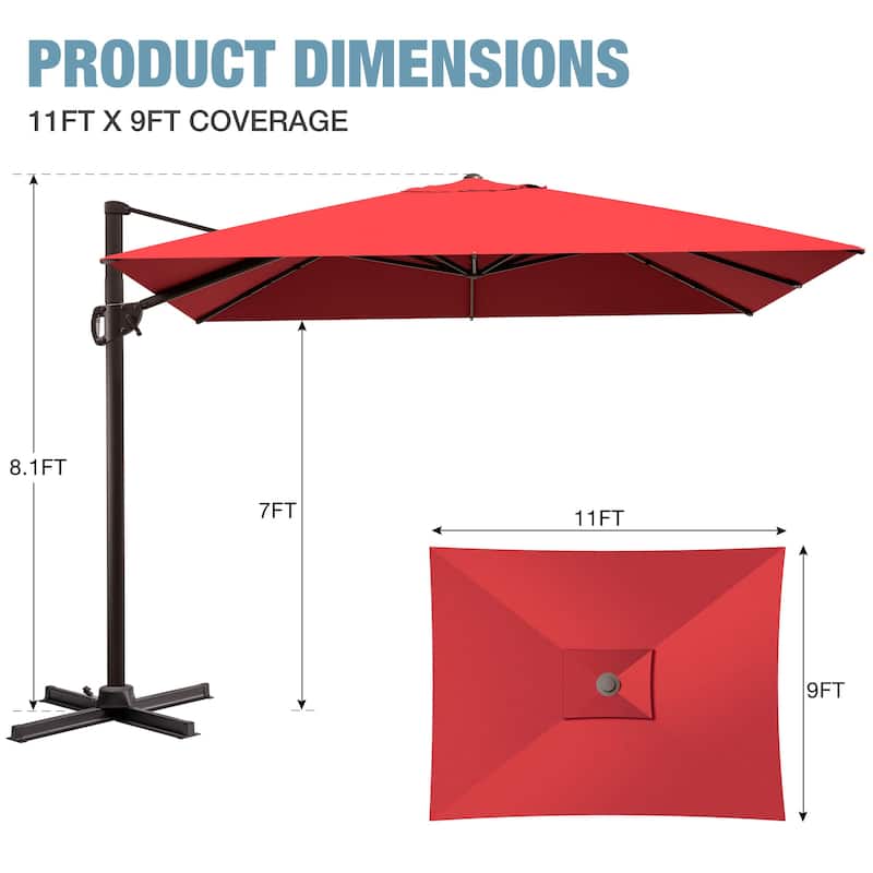Outdoor Patio Umbrella 9 FT x 11 FT Cantilever-Offset Umbrella