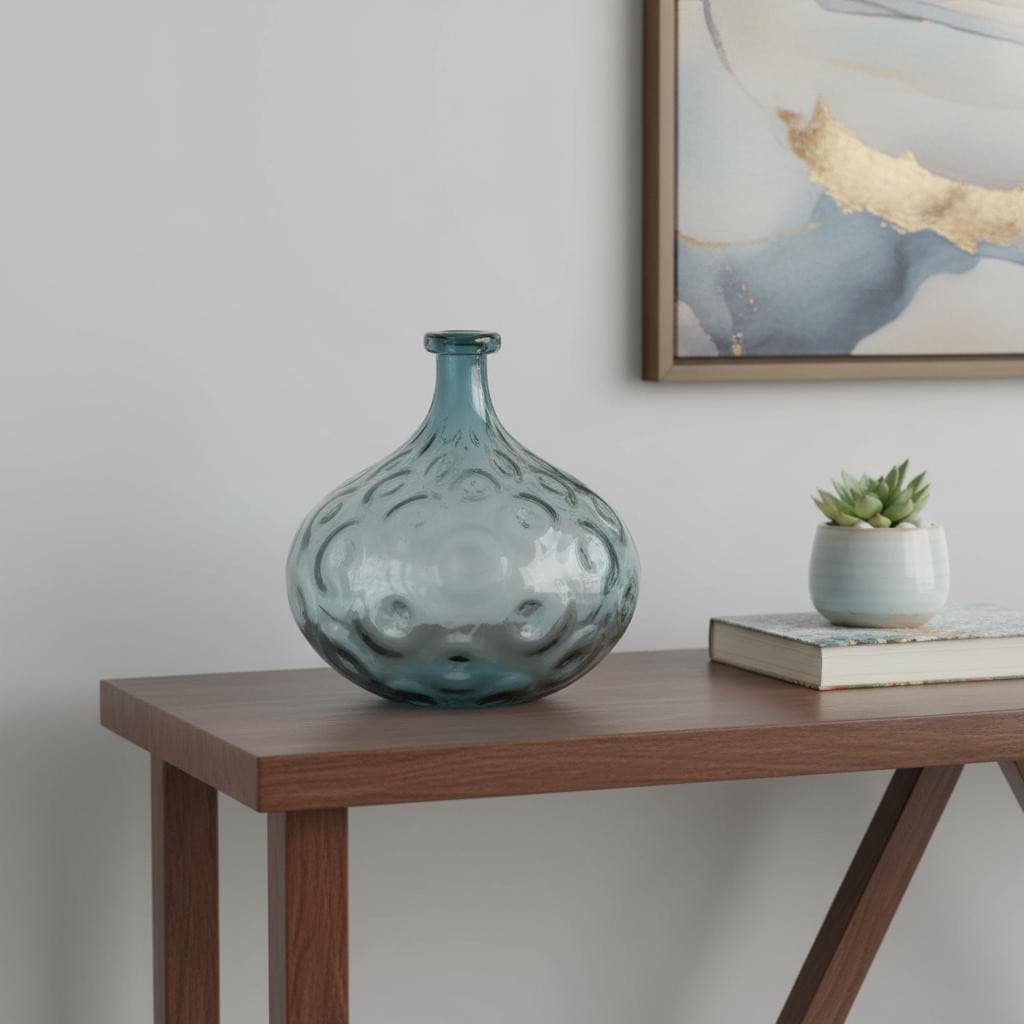 13" Light Blue Hammered Glass Table Vase - 13.20