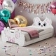 preview thumbnail 1 of 14, Cartoon Twin Wood Platform Kids Bed with Trundle and Cute Headboard for Bedroom, Pink Antique White
