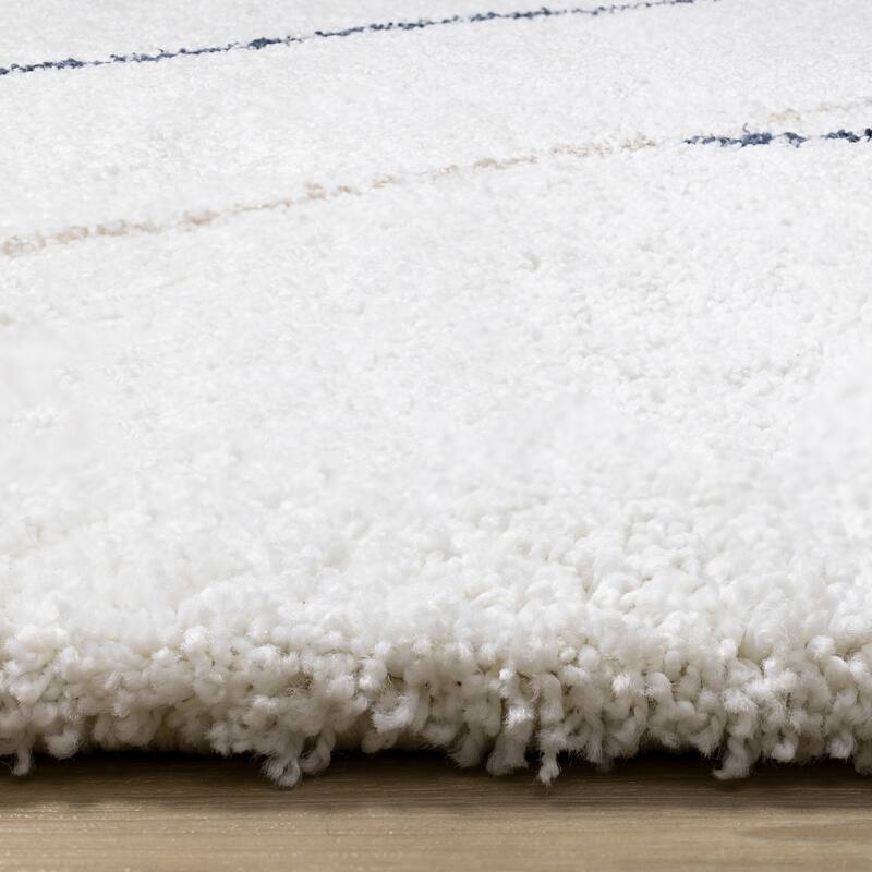 Shiloh Collection - White Blue Taupe Simple Super Soft Thick Area Rug
