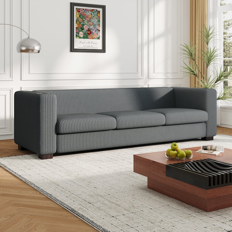 80″ Solid Wood 3-Seater Sofa with 2 USB Ports & Cup Holders - Gray