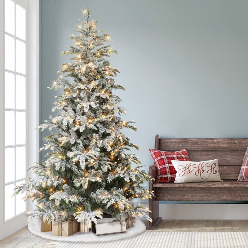 Puleo International 7.5 ft. Pre-lit Color-Select Flocked Aspen Fir Tree - 7.5 Foot